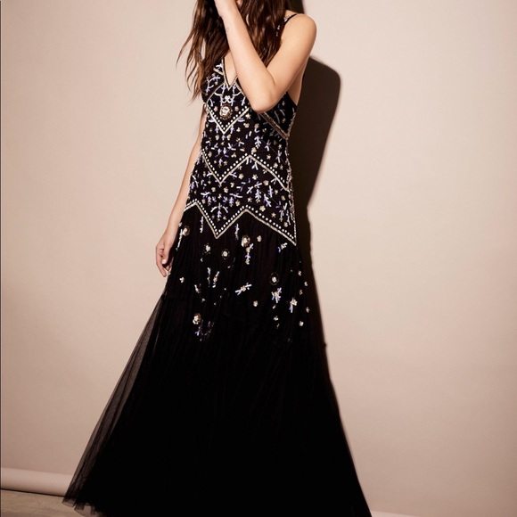 Free People Dresses & Skirts - Free People Black Embellished Beaded Prom Gown